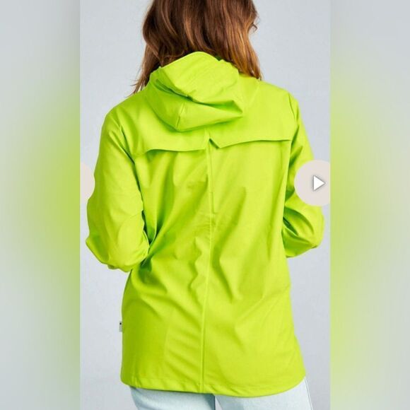 NWT RAINS Unisex Storm Breaker Rain Jacket Reflective Lime Color Full Zip - XL - Picture 2 of 12